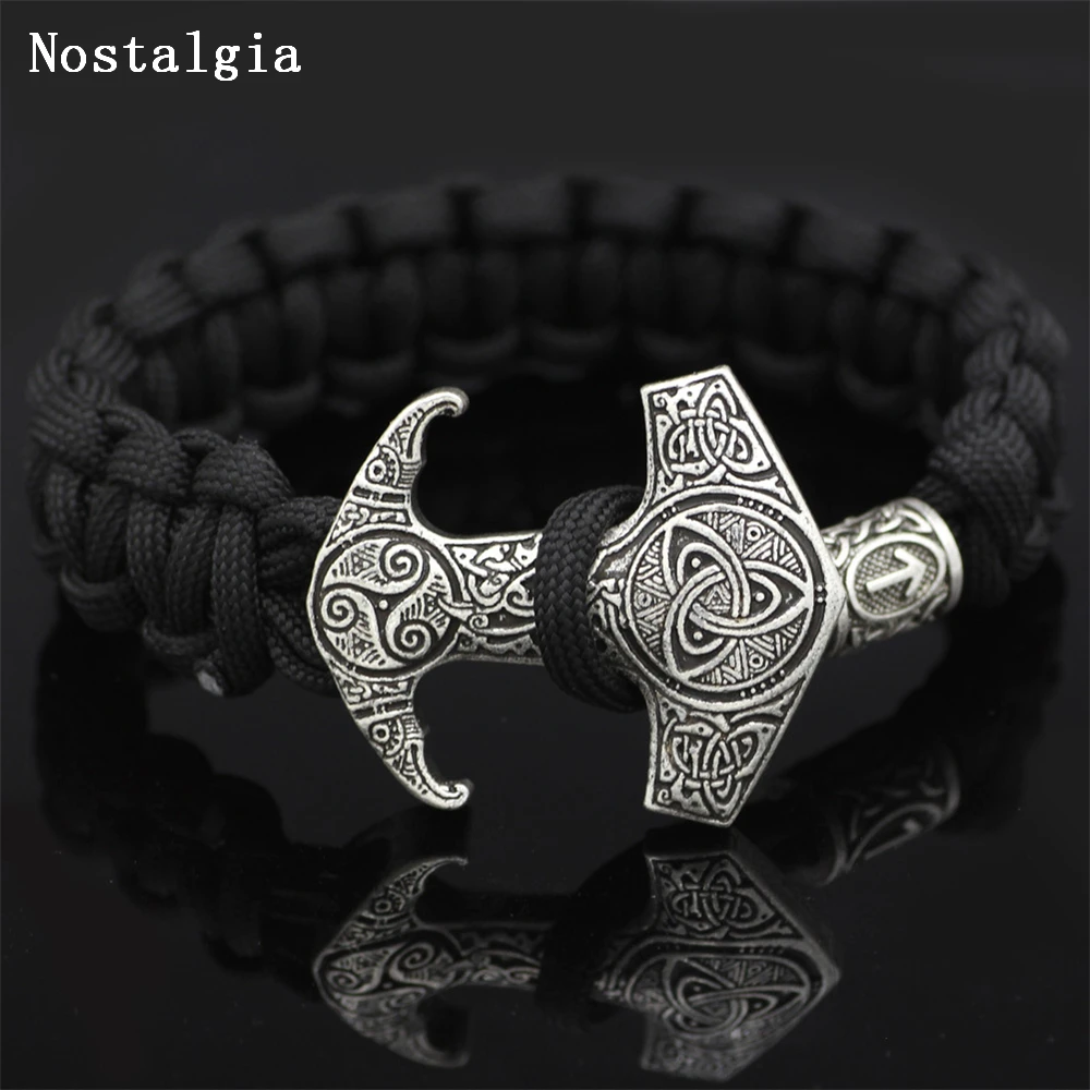 

Mens Viking Talisman Thor Hammer Amulet Hammer Odin Raven Symbol Knot Bracelet Viking Bracelet Nordic Rune Bead Bileklik Bangle