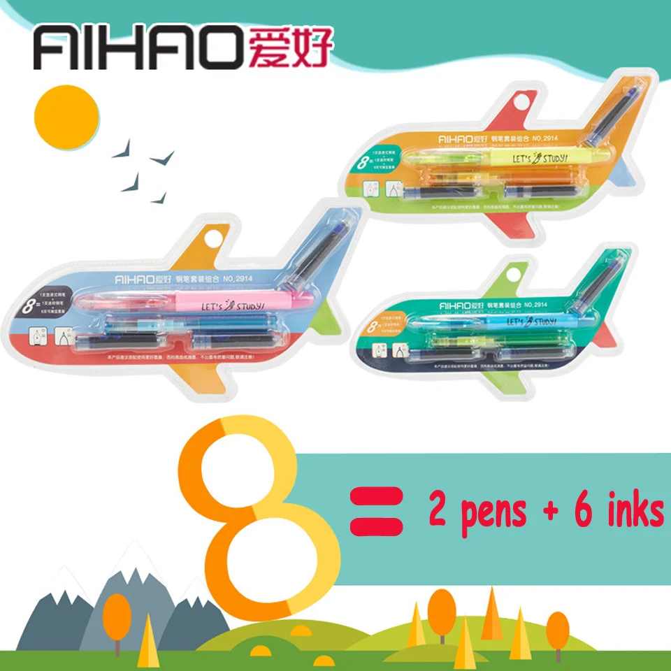 

AIHAO 2pcs Fountain Pen+6pcs ink Set Student Calligraphy Pen Medium and Fine nib 0.5mm Can be erased ink Pens School Supplies