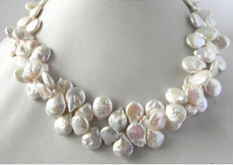 

ddh002330 2Strands 12mm White Coin Baroque Freshwater Pearl Necklace