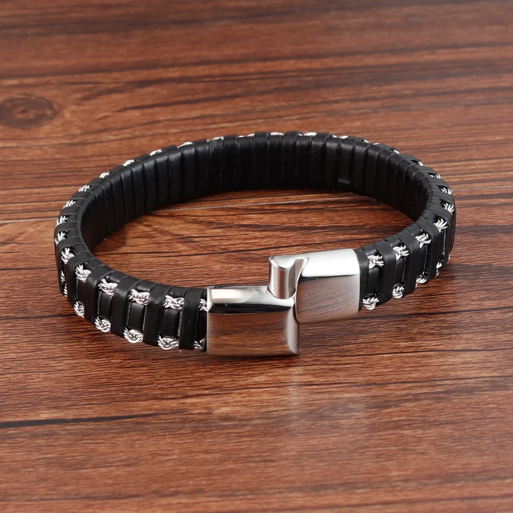 Punk Stainless Steel Chain Combination Leather Bracelet Multi-layer Accessories Personality Men Bracelet Collection Gift