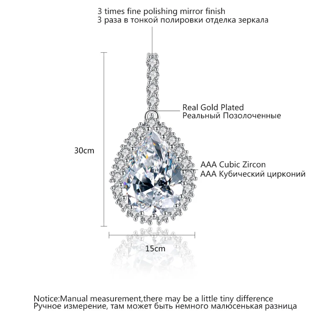 Luoteemi AAA кубического циркония классический большая капля Кристаллические серьги с миниатюрными CZ Роскошные свадебные Серьги для Для женщин