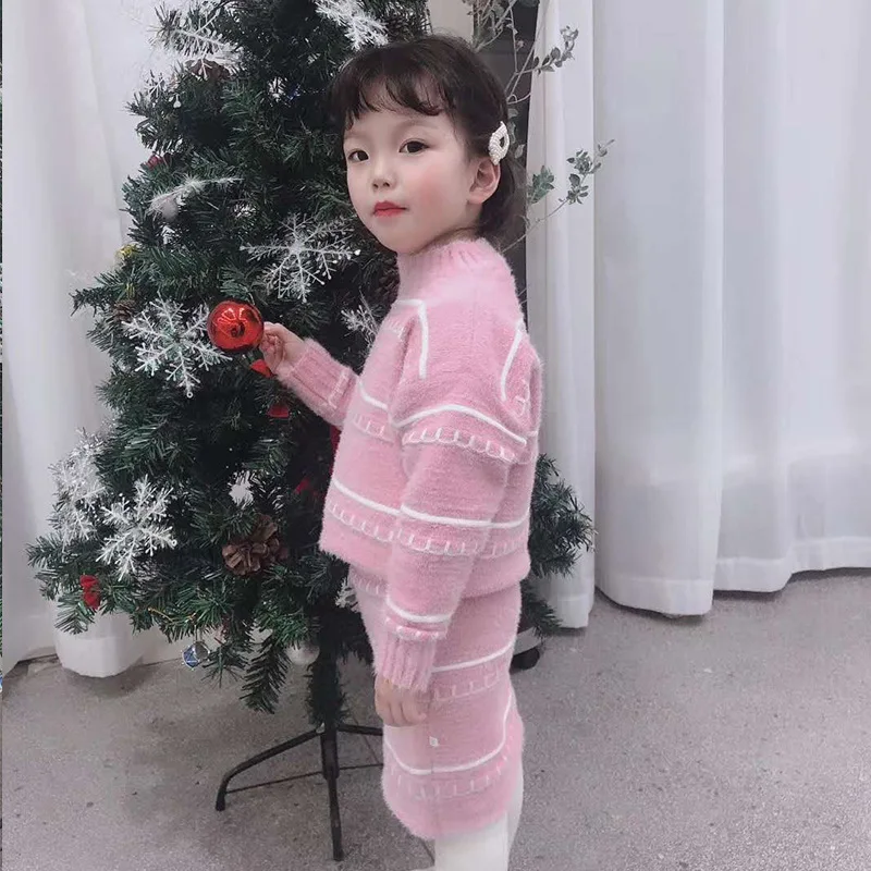 

Children's clothing girls mink fluffy dress set 2018 new water velvet winter fashion dress set