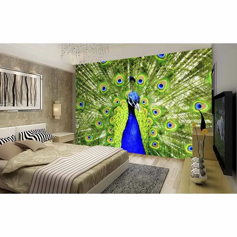 

Custom Any Size Mural Wallpaper Photo Wall Paper Light Green Peacock Open Part Screenshot