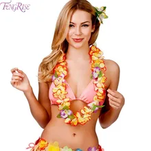 FENGRISE, 10 шт., Гавайское цветочное ожерелье, Гавайское Leis, искусственная гирлянда, Гавайские пляжные вечерние украшения, нарядное платье, товары для Луау