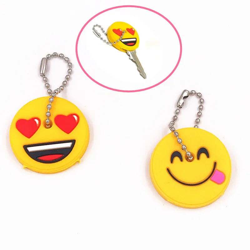 

2Pcs/Set Cartoon Anime Cute Expression Smile Key Cover Cap Silicone Emoji Keychain For Women Gift Porte Clef Key Chain