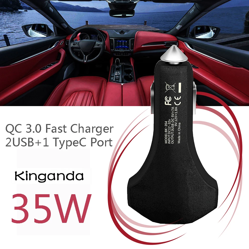 

QC3.0 QC2.0 35W Fast Charger 12-32V Phone Charging Quick Charger 2.0 3.0 Dual USB Type C Car Charger For Xiaomi 9 Huawei P30 Pro