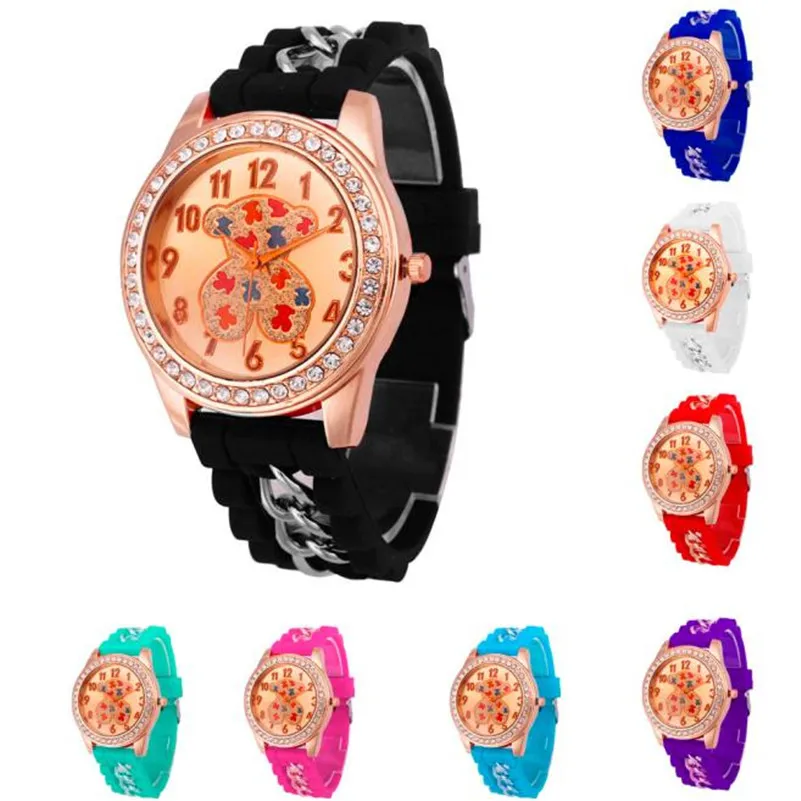 

2016 New Womens Lady Girls Sports Watch Little Bear Alphabets Printed Silicone Analog Quartz Wrist Watch Children Gifts