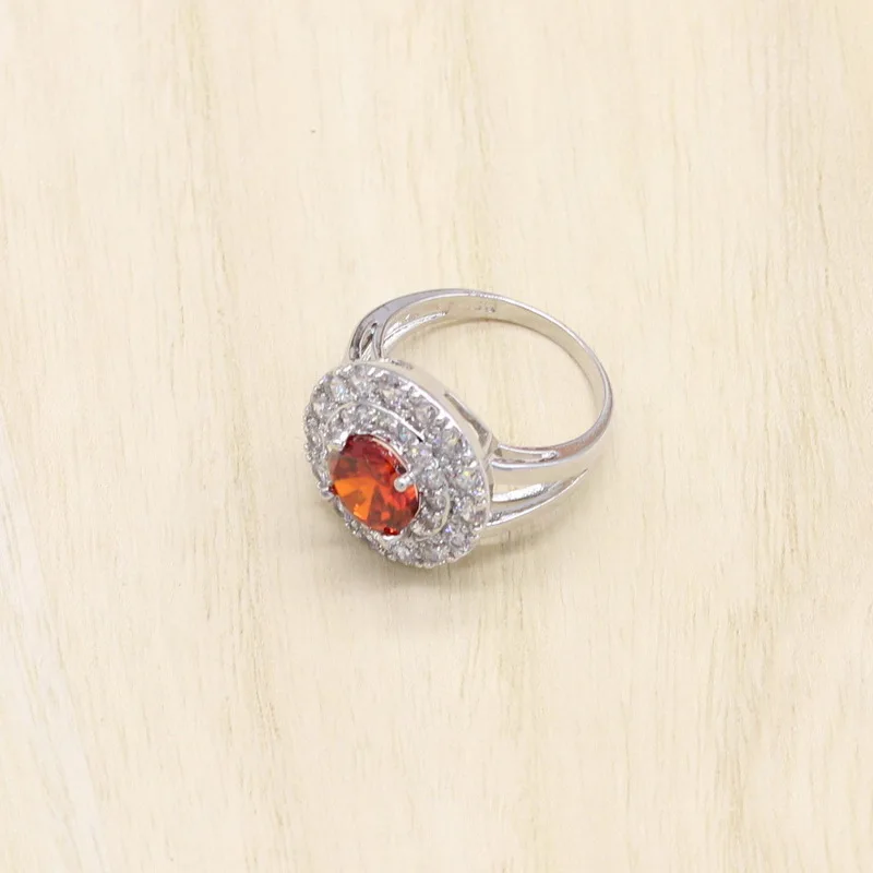 Круглый Красный кубический цирконий для женщин грациозный 925 пробы Серебряные Ювелирные наборы серьги кулон ожерелье браслет кольцо подарочная коробка