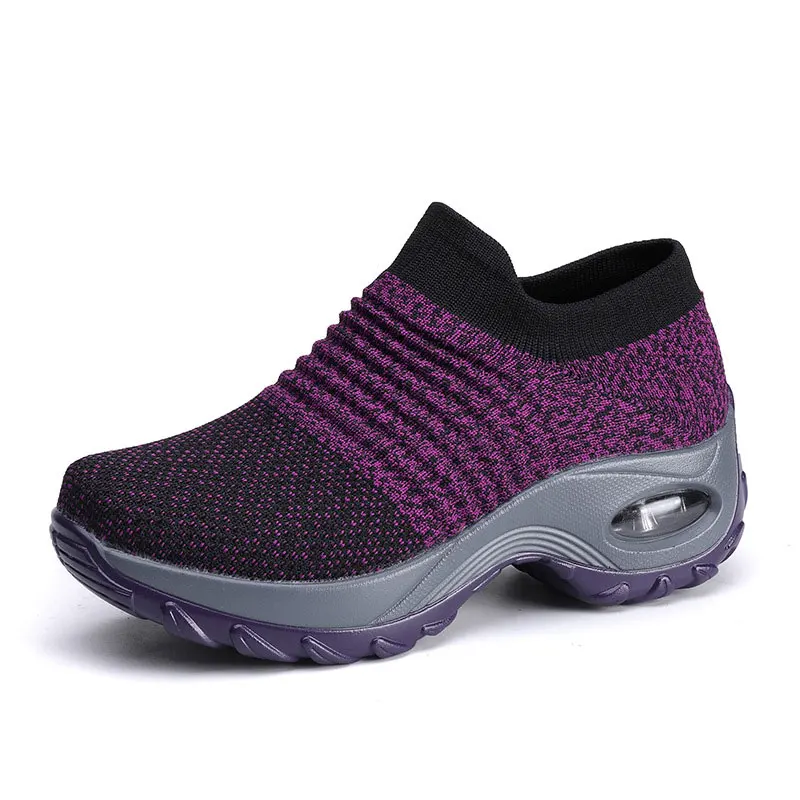 Ladies shoes flats new fashion breathable mesh sneakers women shoes slip-on comfortable sports casual shoes woman flats - Color: Purple