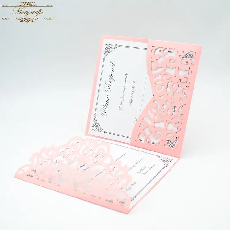 New Arrival Pocket Design Tri Folded Laser Cut Wedding Invitations card For Decorations | Дом и сад
