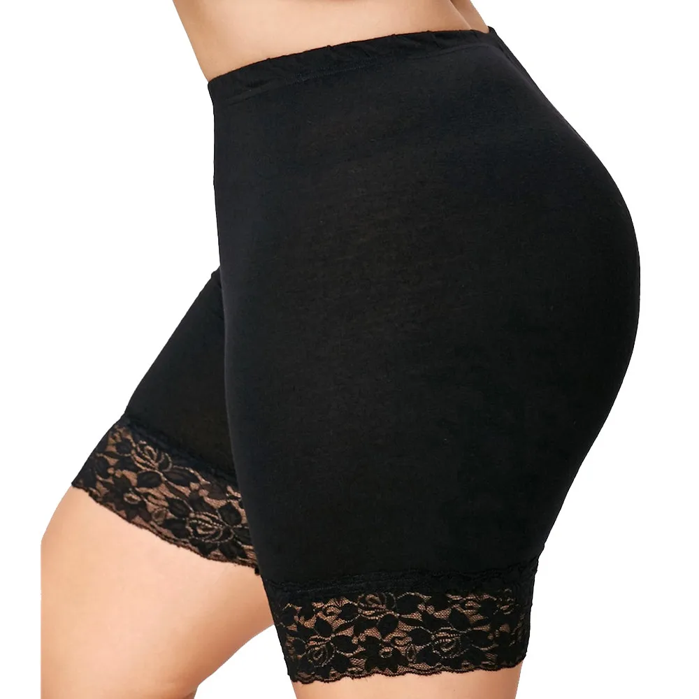 Модное женское безопасное нижнее белье, женские кружевные шорты с высокой талией большого размера, эластичные спортивные штаны, брюки#0624 - Цвет: Черный