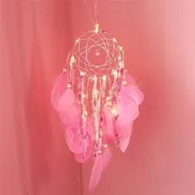 Ловец снов с розовыми перьями, светодиодный светильник, настенный подвесной светильник, Ловец снов, настенные художественные автомобильные завесы, декоративный подарок 9J10