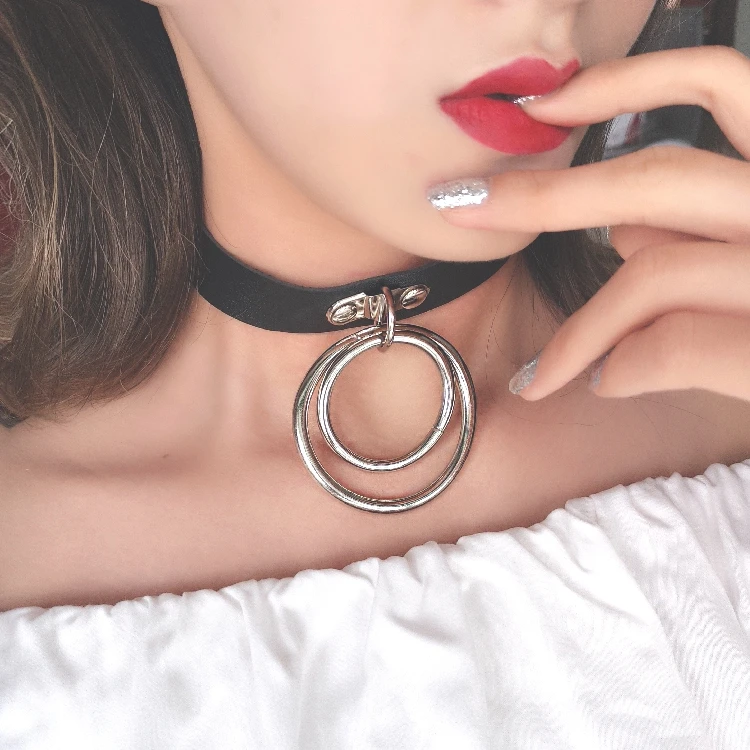 Ожерелье Ulzzang Harajuku из искусственной кожи с сердечками и двойными кругами женское