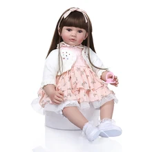 60 см силиконовая кукла для маленьких девочек с длинными коричневыми волосами, виниловая Изысканная принцесса boneca, рождественский подарок, игрушка для игры в дом