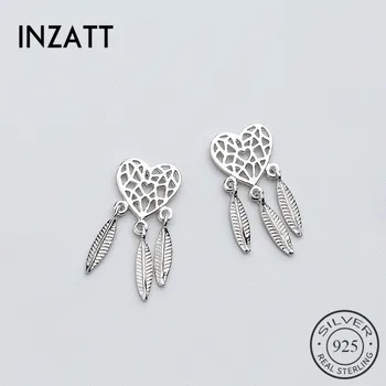 

INZATT Bohemia Heart Dreamcatcher feather Dangle Drop Earrings For Women Wedding Charm Silver 925 Fashion Jewelry 2020 Gift