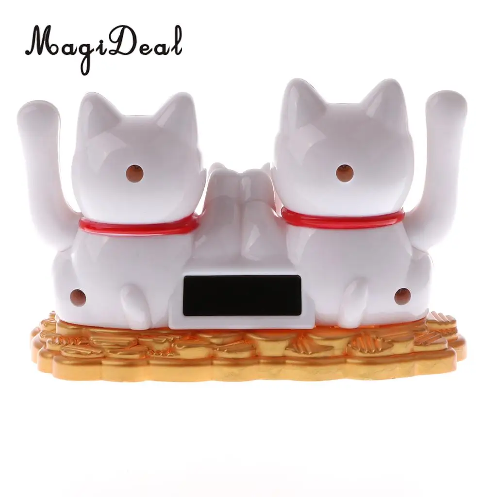 MagiDeal Hot Sale Solar Powered Bobbling Toy Waving Fortune Cat Family Home Office Desk Car Store Balcony Decor Children Toy