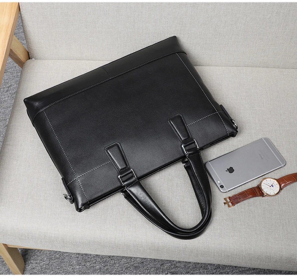 Черный кожаный портфель натуральная кожа мужская деловая сумка высокого качества сумка-мессенджер модный портфель для ноутбука мужской