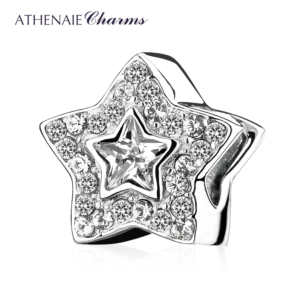 

ATHENAIE 925 Sterling Silver Clear CZ Shining Star Charms Beads Fit Bracelet Necklace DIY Accessories Superstar