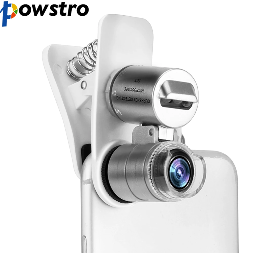 POWSTRO Универсальный 3 LED мобильный телефон микроскоп макро объектив 60X оптический