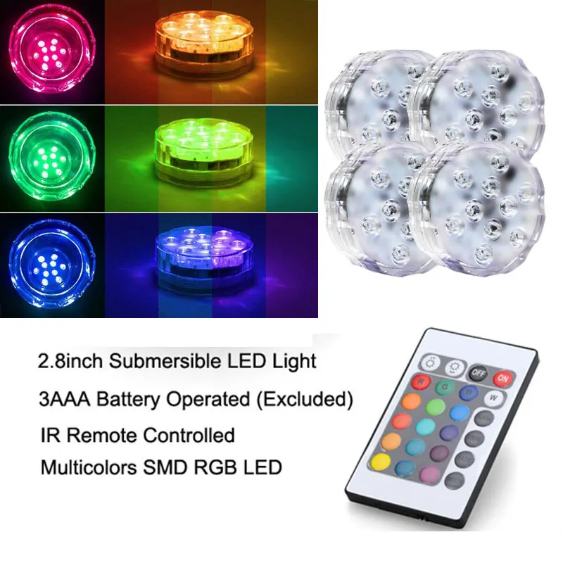 

1pc Table decoration LED Battery light Waterproof lamps Submersible LED Light With Remote Control for LED wedding decorations