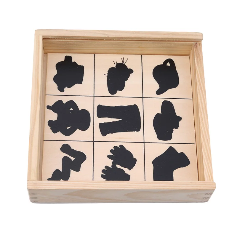 Montessori Enlightenment Teaching Wooden Puzzle Toy Graphics Corresponding Box Looking The Shadow Matching Game Card