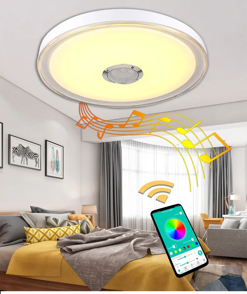 Белая современная светодиодная люстра D49cm 36 Вт управление через приложение Bluetooth музыкальные огни для гостиной спальни умная Потолочная люстра освещение