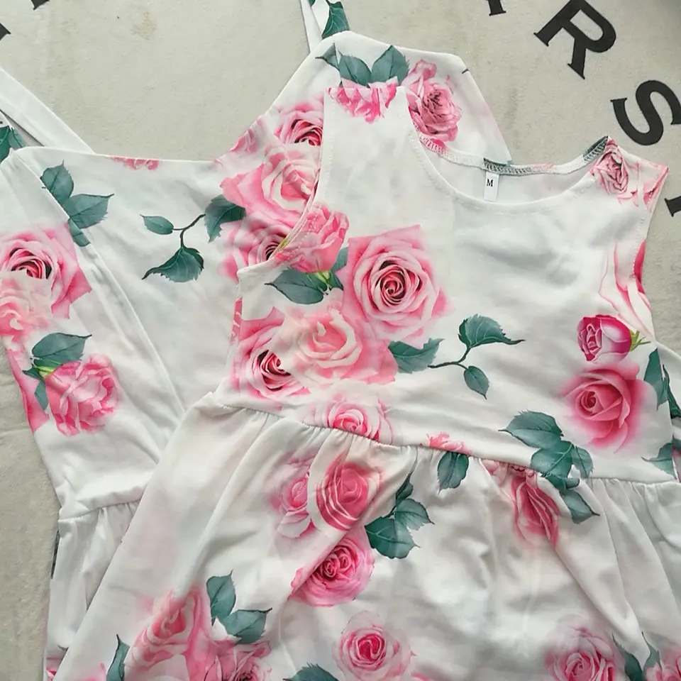 Family Look Women Matching Mother And Daughter Clothes Sleeveless Floral Dress For Mommy And Me Kids Girls Mom Daughter Dresses (9)