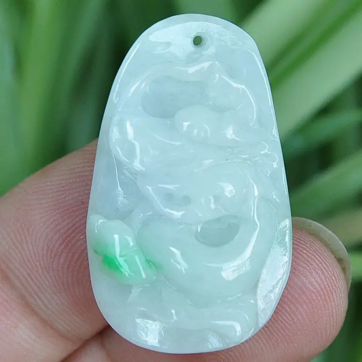 

Natural "Grade A" light green Emerald Jade Pendant ~ Long 10.19