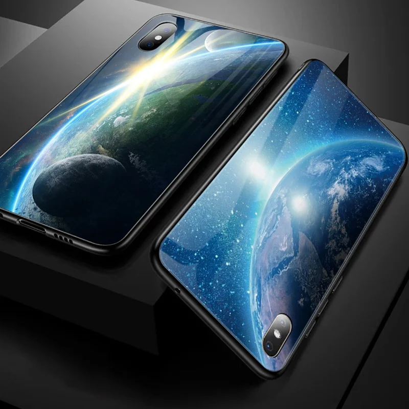 TOMKAS Luxury Space Cover Case for iPhone X Xs Max Xr Xs Glass Silicone Phone Case for iPhone 7 8 Plus Cases for iPhone 6 S 6s (32)