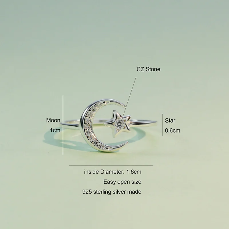 Trusta 925 Твердые Настоящее Стерлинговое Серебро Модные украшения «Луна», «Звезды» CZ коктейльное кольцо на палец, будет значительным для Для женщин девушке подарок DA27