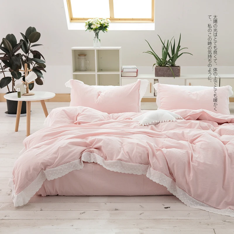 Simple light luxury sweet bedding set embroidery flower duvet cover