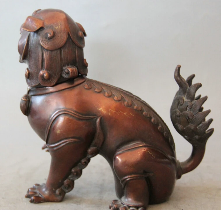 

S0303 7" Chinese Dynasty Bronze Fu Foo Guardion Lion Statue Incense Burner Censer discount 30% (C0324)