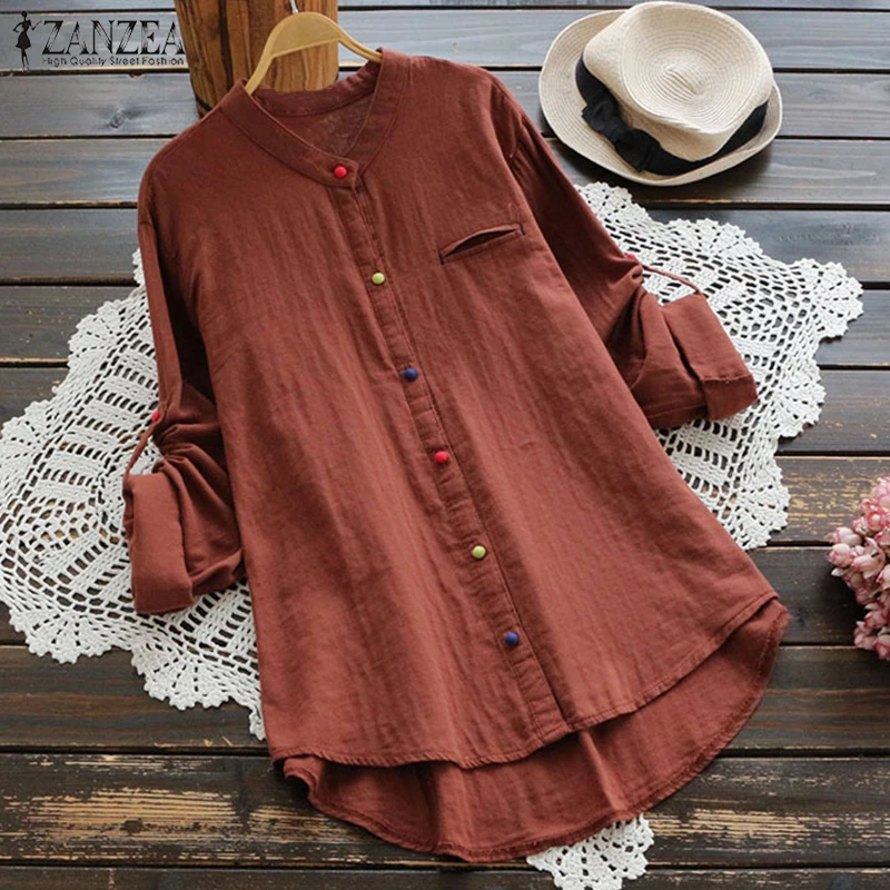 2019 ZANZEA المرأة خمر الخريف طويلة الأكمام أزرار أسفل بلوزة الصلبة فضفاض العمل OL قميص حزب طويل أعلى Blusas زائد حجم 2019 ZANZEA المرأة خمر الخريف طويلة الأكمام أزرار أسفل بلوزة الصلبة فضفاض العمل OL قميص حزب طويل أعلى Blusas زائد حجم