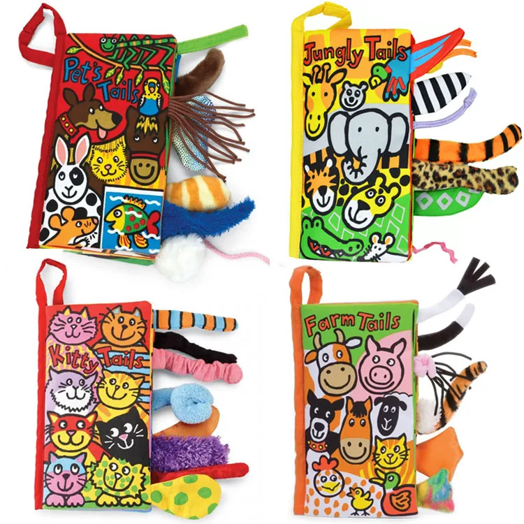 

21*11cm 10 pages Animal Tails cloth book Activity Book Baby Toy Cloth Development Books Learning & Education Unfolding books