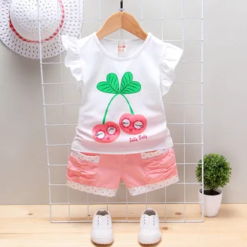 

Cotton cute cherry 3 colors summer baby girl outfits wholesale kids clothes
