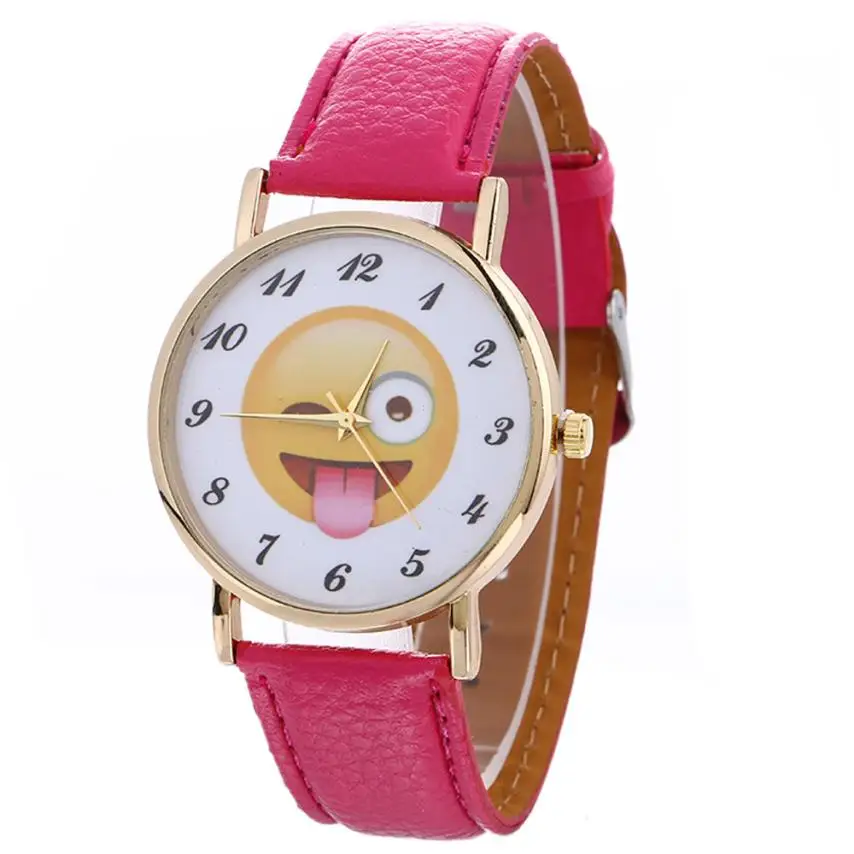 

2018 Fashion Cute Emoji Watch Women casual Dress Quartz Wristwatch Leather Clock Relojes Mujer #D