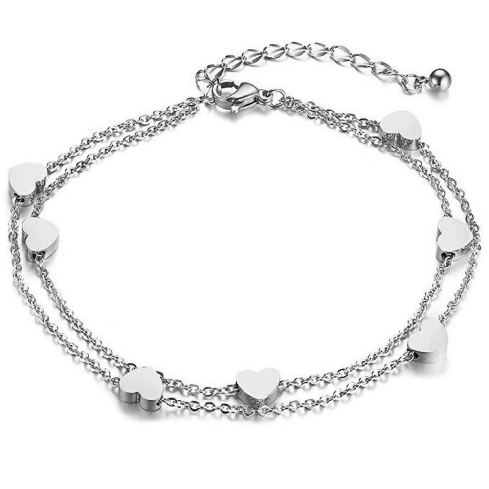 Fashion Heart Double Layer Bracelet For Women Adjustable Temperament Stainless Steel Chain Bracelets Pulseras Jewelry bracelet jewelry
