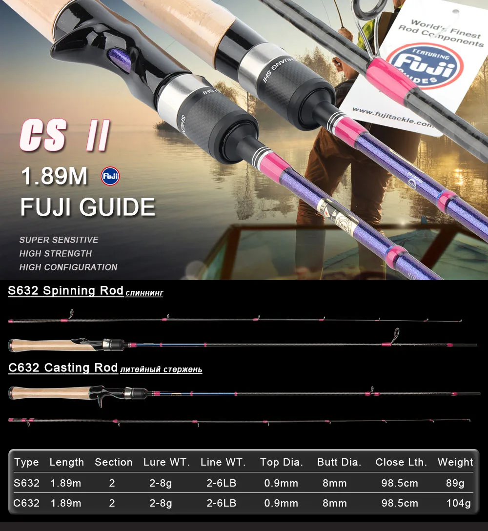 Супер чувствительный 2 секции Fuji спиннинг литье стержень высокой прочности 2-8 г приманка для пресной воды поток речной удочки 1,89 М L мощность