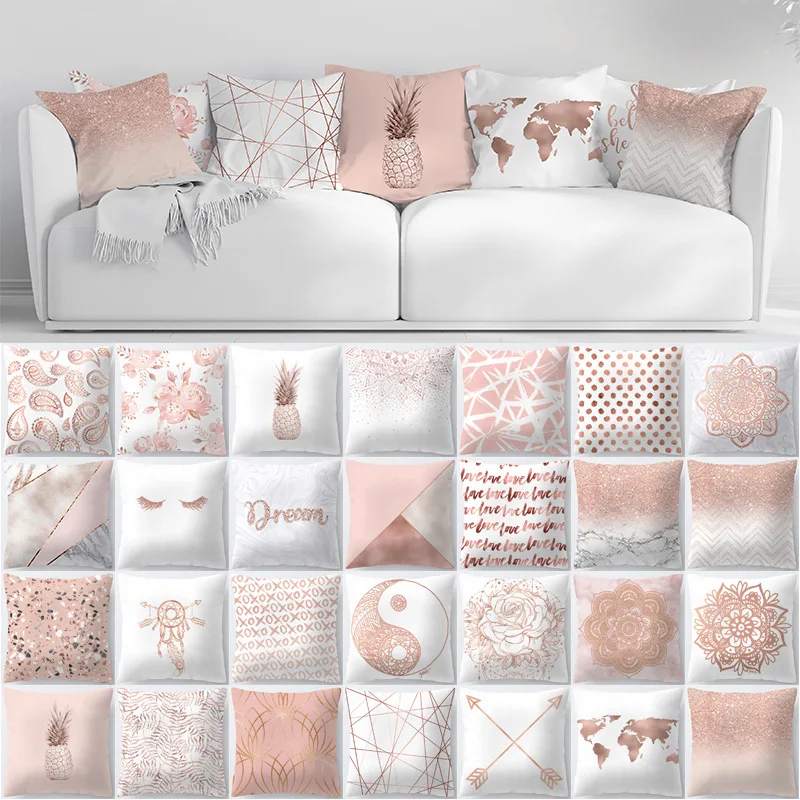 

Rose gold powder peach skin pillowcase sofa cushion cover explosion models home hotel cafe sofa decoration