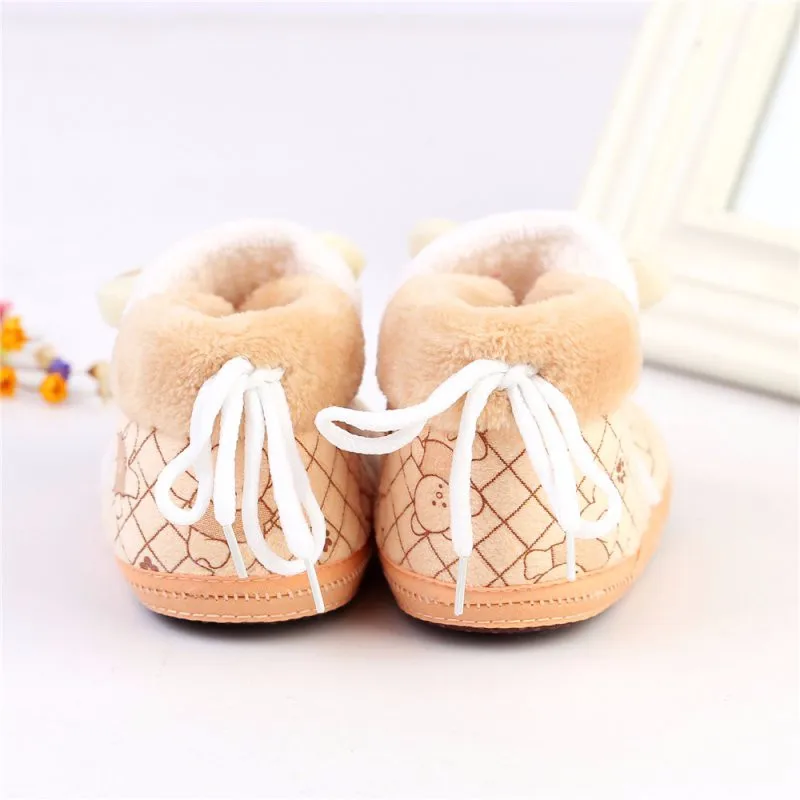 Зимние детские ботинки; обувь для маленьких девочек; вязаная обувь с рисунком медведя; ботинки для новорожденных