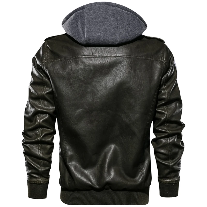 New Fashion Hooded Leather Jacket Men Casual Pockets Biker Motorcycle PU Faux Leather Coats Zipper Bomber Jackets jaqueta couro