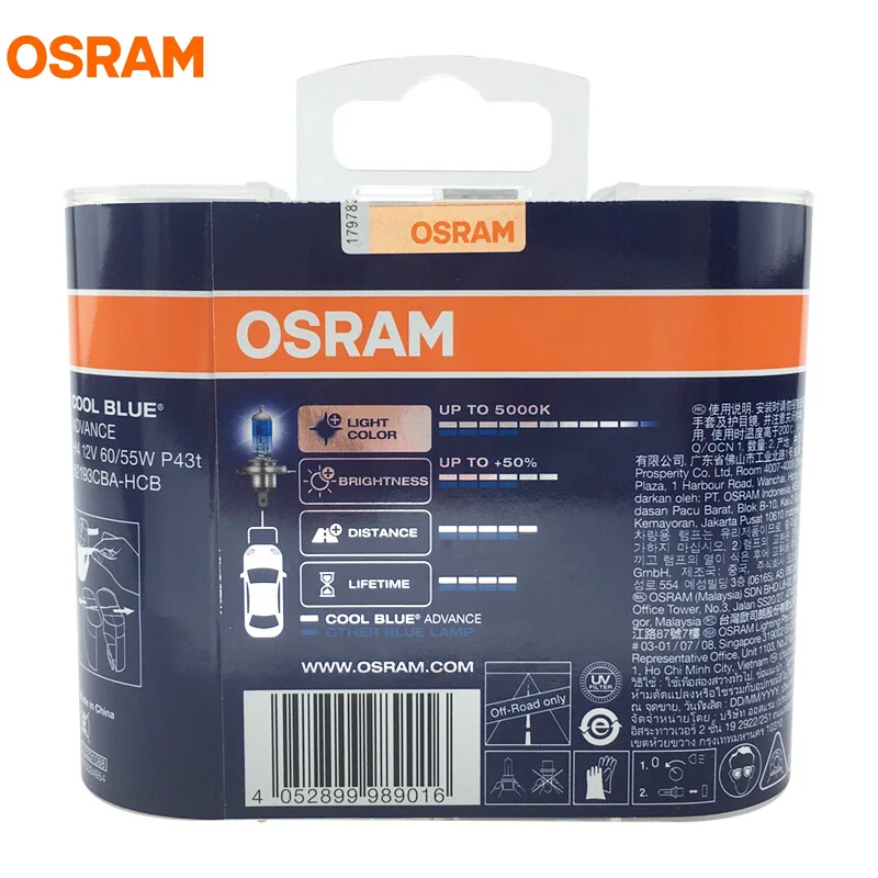 OSRAM H4 12V 60/55W 5000K 62193CBA холодный синий Advance ксеноновая МЕГА Белая галогенная лампа автомобильный головной светильник Hi/lo луч 50% больше светильник 2 шт