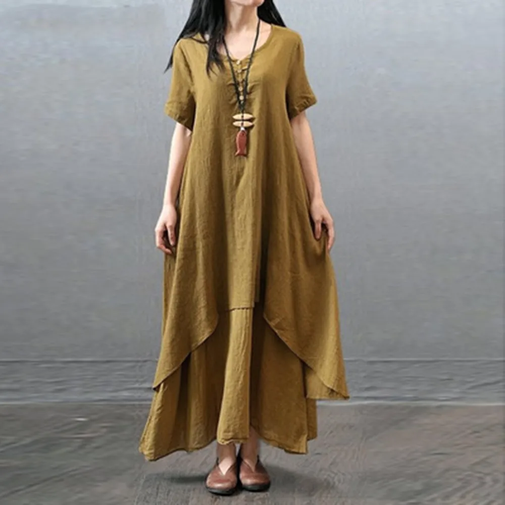 

Womens summer Casual Dress Daily Plus Size Short Sleeve Soild Splice Lace Bodycon Long Dress