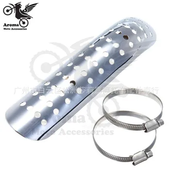 

slvier Chrome decals Universal Motorcycle Exhaust Muffler Heat Shield Cover Heel Guard motorbike Exhaust Pipe Shield With Hole