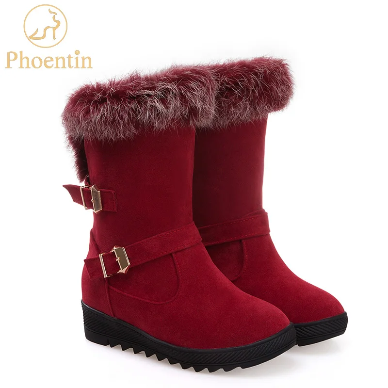 Phoentin/зимние сапоги на меху женская обувь плоской платформе bottine femme красные