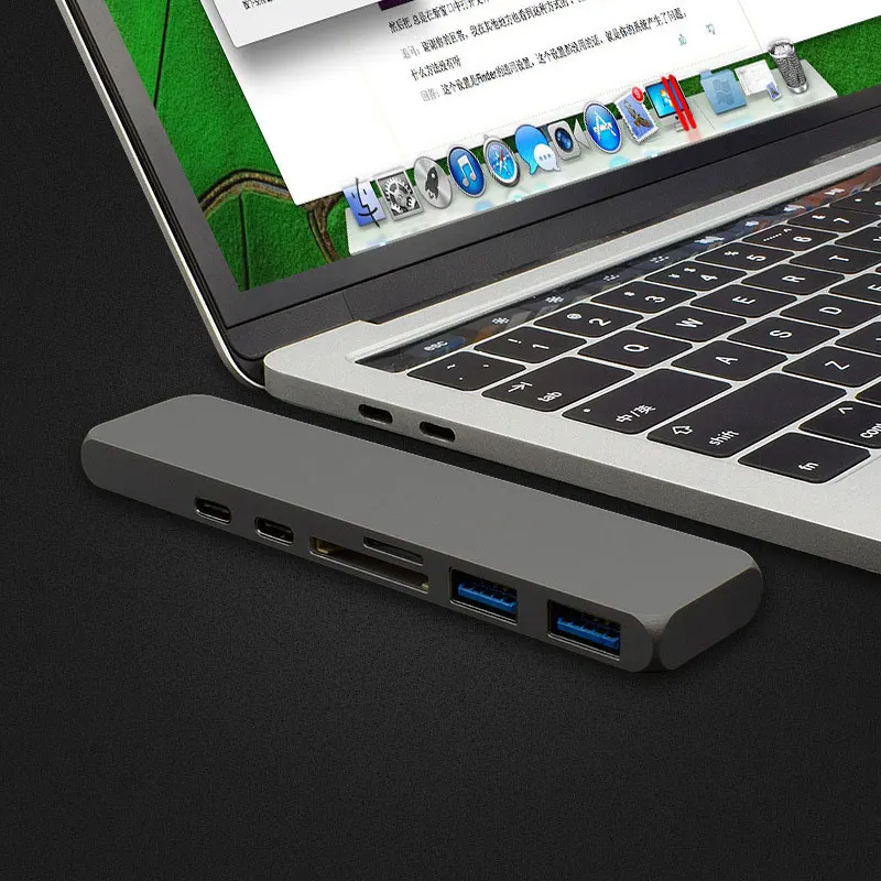 

Dual Type-C 7in1 USB 3.0 Type C HUB HDMI SD TF card reader Adapter for MacBook Pro OTG HUB USB Splitter 3.0 PC