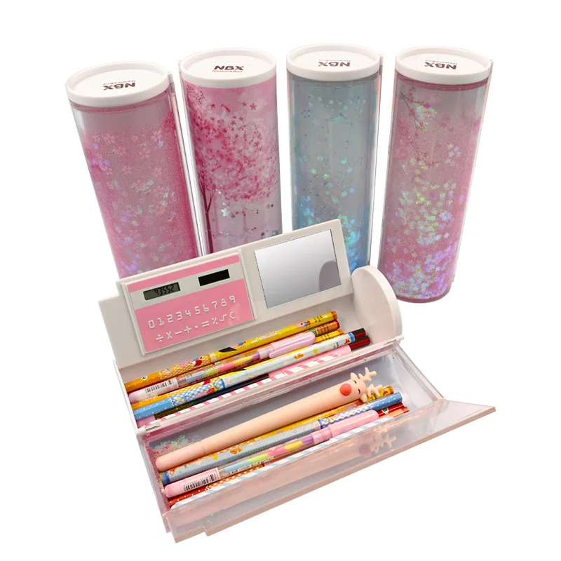 

New Make-up Box Spectacle Bag Multifunction Storage Case Quicksand Translucent Creative Cylindrical Pencil Stationery Pen Holder
