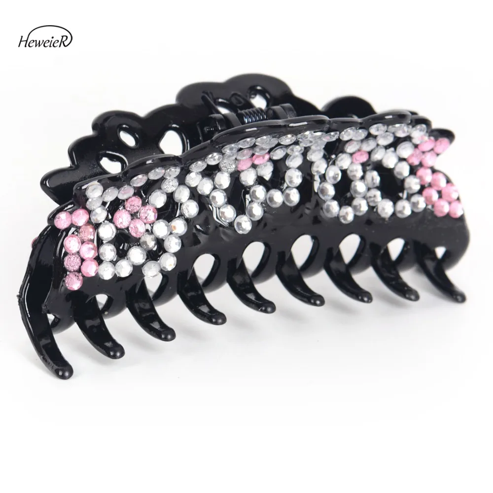 

Women Large Plastic Hair Claw Rhinestone Crystals Hair Clip Ladies Butterfly Clamps Crab Grip Hairpieces Accessories