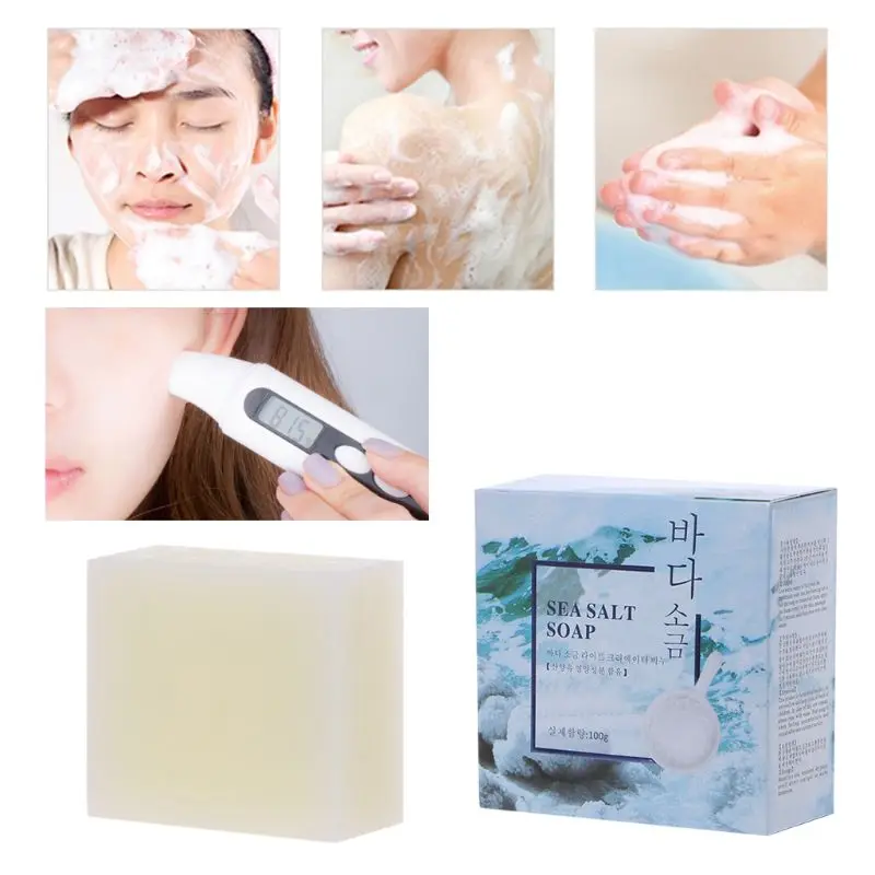 100g Sea Salt Whitening Soap Cleaner Removal Pimple Pore Acne Treatment Goat Milk Moisturizing Face Wash Soap Skin Care