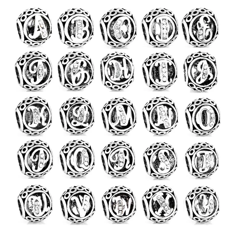 

free shipping 1pc 2017 antique alphabet letter big hole bead charms Fits European pandora Charm Bracelets S043